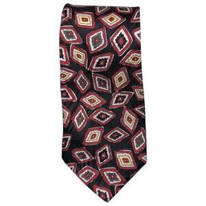 Alta Moda Cervino Vintage Men’s Black Red Abstract Print Silk Neck Tie
